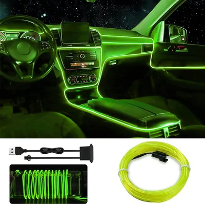 Image de Éclairage intérieur LED pour voiture, 5 mètres, monochrome vert, USB, étanche, bande d'éclairage d'ambiance