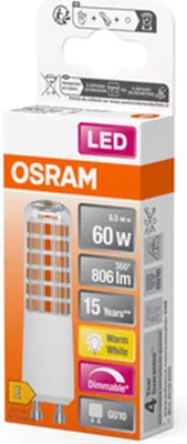 Zdjęcie produktu dla OSRAM HOMELIGHTING 4058075607378 LED (monochrome) EEC E (A - G) GU10 Battery shape 7 W = 60 W Warm white (Ø x L) 20 mm x 82 mm 1 pc(s)
