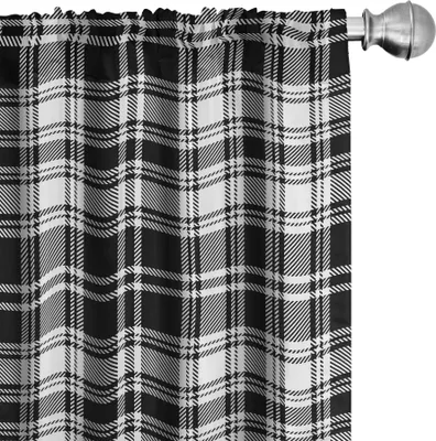 Zdjęcie produktu dla ABAKUHAUS Zasłony abstrakcyjne, firanki, brytyjski wzór tartanowo-celtycki z pionowymi i poziomymi symetrycznymi paskami, 2 sztuki 75 x 245 cm, biało-czarne