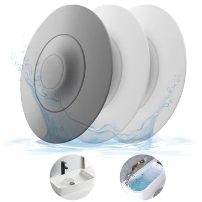 Image de Lot de 3 bouchons de lavabo avec filtre à cheveux, 2 blancs, 1 gris, en silicone, universel, 11,2 cm