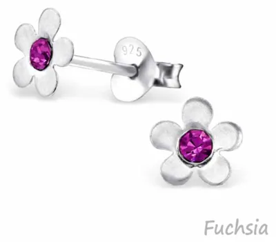 Produktbild von Kinderohrstecker: Mädchen Ohrringe Silber „Kristall Blume“ Fuchsia