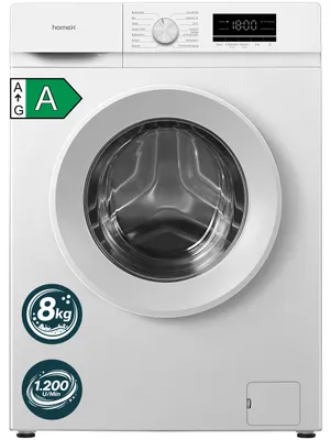 Produktbild von homeX Waschmaschine 8kg, Frontlader - 1.200 U/Min, AquaStop, Inverter Motor, 14 Programme, leise 74 dB, weiß, WF812K1A-W
