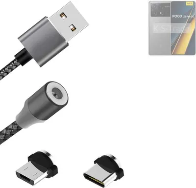 Produktbild von K-S-Trade Hochwertiges Magnet-Lade-kabel Sync-Kabel Daten-Kabel für Xiaomi POCO X6 Pro 5G mit USB-Typ-C-Anschluss und Micro-USB-Anschluss 2A bis zu