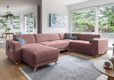 Produktbild von MIUFORM Classy Sophie - Ecksofa mit Bettfunktion und Bettkasten U-FORM RECHTS - 330x212cm - Puderrosa - Sofa Schlafsofa Couch