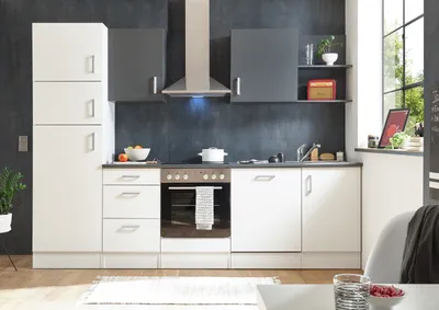 Produktbild von CORNER 280 Moderne Küchenzeile ohne Elektrogeräte in Weiß, Anthrazit - Geräumige Einbauküche mit viel Platz und Stauraum - 280 x 211 x 60 cm (B/H/T)