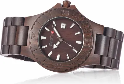 Produktbild von Bonizetti Herrenuhr VESUV Analog Holz-Armband Schwarz Durchmesser 4,2cm Armbanduhr, Holzuhr, Sandelholz