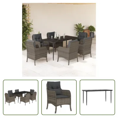 Produktbild von The Living Store 7-tlg. Garten-Essgruppe mit Kissen Grau Poly Rattan