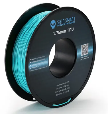 Image de Filament TPU de couleur néon SainSmart, 1,75 mm, flexible, pour imprimante 3D, 800 g, précision dimensionnelle de +/- 0,05 mm, couleur cyan néon, vert-bleu