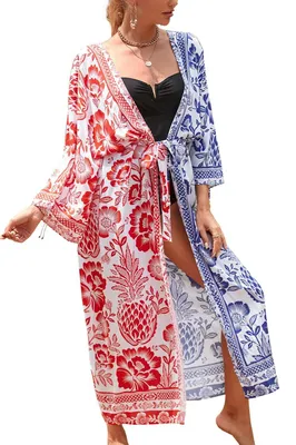 Zdjęcie produktu dla Sukienka maxi w stylu bohemy, kardigan, narzutka plażowa, długa kimonowa szata