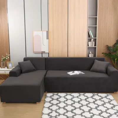 Produktbild von (Dunkelgrau) L-förmiger Sofabezug, 2-teilige Plüschverdickung, elastische Sofabezüge, Schnittsofa, L-förmiger Sofa-Möbelschutz für Kinder und Haustiere