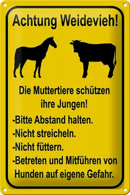 Produktbild von Blechschild Hinweis 20x30cm Achtung Weidevieh nicht füttern
