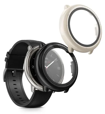 Produktbild von kwmobile 2x Glas Hülle für Amazfit Active2 (A2437) Schutzhülle - Fullbody Fitnesstracker Case Set aus Glas - Schwarz Beige