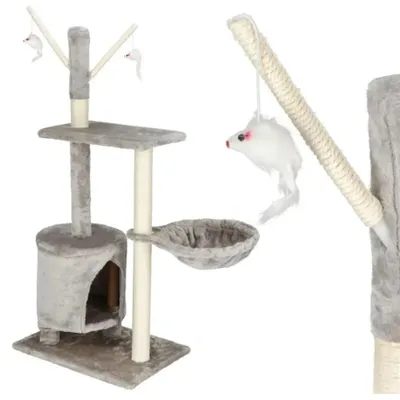 Zdjęcie produktu dla Drapak duży dla kota XL 110 cm, drzewko z domkiem, legowiskiem i zabawkami, 4 poziomy