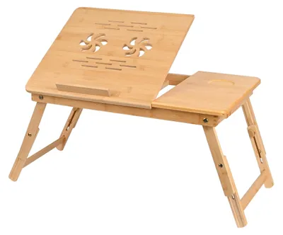 Productafbeelding van Bamboe laptoptafel voor bed en bank, inklapbaar met verstelbare poten, verstelbare hoogte