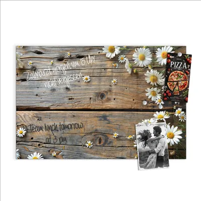 Produktbild von Magnettafel 90x60cm Pinnwand Whiteboard beschreibbar - Holz und Gänseblümchen