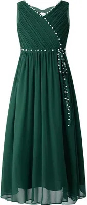 Produktbild von Mädchen Prinzessin Abendkleid Gr. 128 Cm Festlich Lang Blumenmädchenkleid Hochzeit Perlen Schleife Chiffonkleid