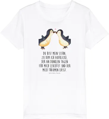 Produktbild von Mr. & Mrs. Panda Kleinkinder T-Shirt Pinguin Liebe 3-4 Jahre (98/104) - Weiß - Geschenk, Kinder Jungen, Hochzeit, für, Kindershirt, Teenager, Vertraut, Baumwolle