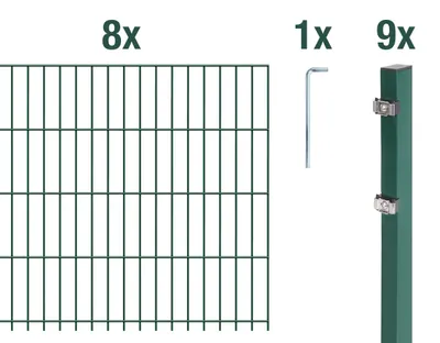 Immagine prodotto di Alberts 671952 Recinzione a doppio picchetto come set completo di 22 pezzi, plastificato, verde, altezza 143 cm, lunghezza 20 m