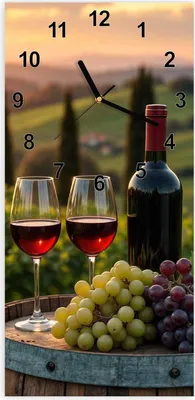 Produktbild von Wanduhr aus Glas mit Motiv Weinlandschaft- 30 x 60 cm - inkl. Aufhängesystem