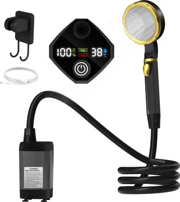 Produktbild von lixada Außenduschpumpe, tragbare Campingdusche, Wohnmobil-Außenduschset, 6000 mAh, Temperaturanzeige mit Wasserstopp-Kugelhahn, Grau