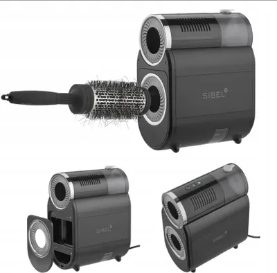 A collage of images showing a Sibel Clean & Steam Brush Cleaner.
