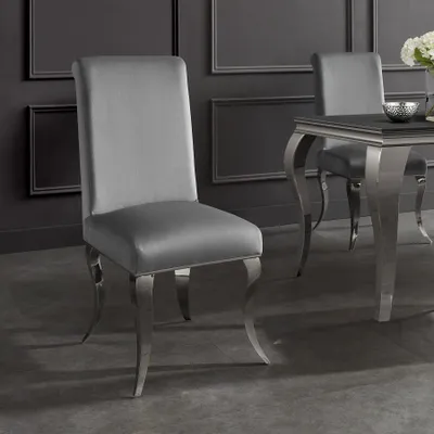 Produktbild von riess-ambiente Esszimmerstuhl MODERN BAROCK DELUXE grau silber Samt geschwungene Edelstahlbeine