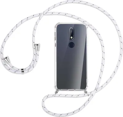 Produktbild von Handykette Backcover-Schutzhülle mit Band (Metall silberfarben) für Nokia 7.1 - weiß/grau