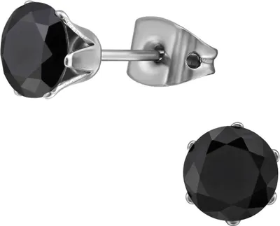 Produktbild von Titan Ohrringe Ohrstecker mit Zirkonia in verschiedenen Farben Größe - 6 mm Farbe - Schwarz