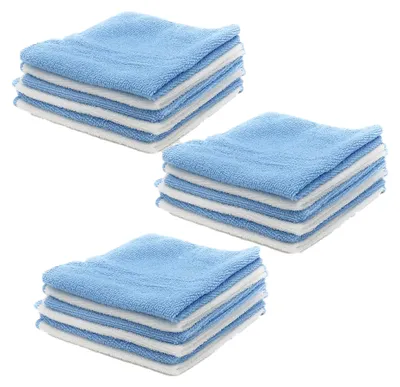 Produktbild von 18 Stück Allzwecktücher Microfasertuch Reinigungstücher Poliertuch Putzlappen Putztücher Blau Weiß 30 x30 cm 18
