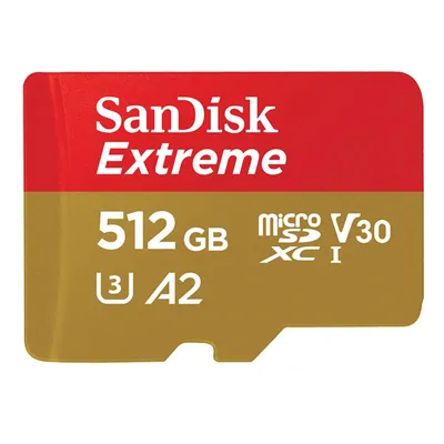 Immagine prodotto di SanDisk Extreme - Scheda di memoria flash (adattatore da microSDXC a SD incluso) - 512 GB - A2 / Classe video V30 / UHS-I U3 / Classe10 - microSDXC UHS-I