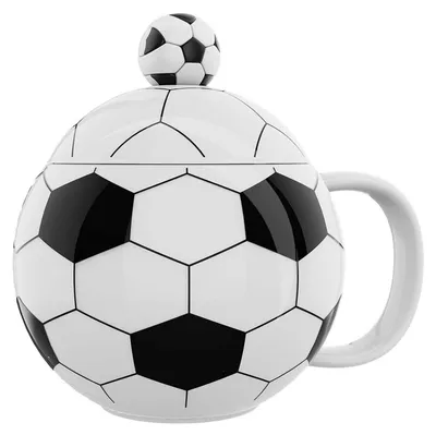 Produktbild von Keramiktasse Fußballform mit Deckel 400ml Schwarz
