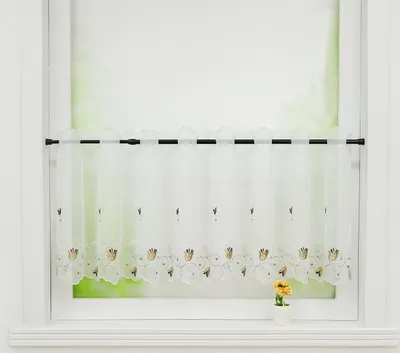 Produktbild von Delien Scheibengardinen Voile Bistrogardinen Kurz Küche Gardinen mit Blumen Stickerei Kurzstores Weiß BxH 90x45 cm