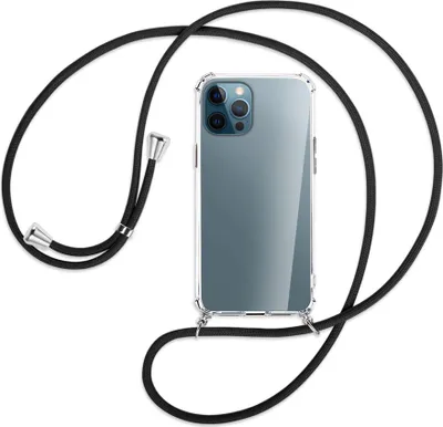 Produktbild von Handykette Backcover-Schutzhülle mit Band (Metall silberfarben) für Apple iPhone 12 Pro Max - schwarz