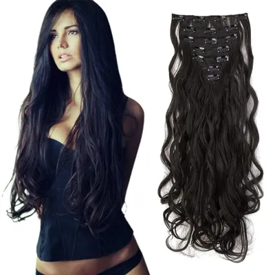 Produktbild von Clip in Extensions Haarverlängerung 7 Stück 16 Clips Gewellt 50cm Dunkelbraun