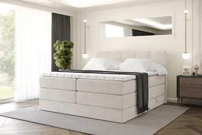 Produktbild von ALTDECOR Boxspringbett mit Matratze und Lattenrost, Topper, Polsterbett mit Bettkasten, Bett mit Stauraum H3- und H4- Matratze, Doppelbett, Springboxbett -LIRO KING-200x200 - Beige Casablanca