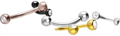 Produktbild von Bauchnabel-Piercing, Rook Piercing Chirurgenstahl Banane ZWEI KRISTALLE Silber Stablänge: 6mm + Stabstärke: 1,2mm + Kugelgröße: 3mm