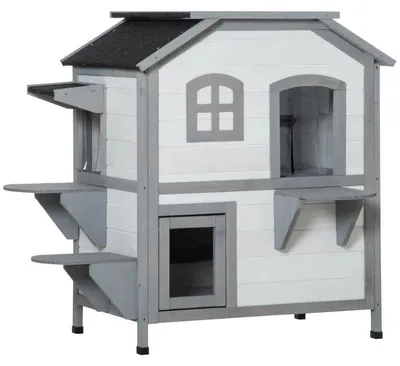 Obrázek produktu pro Venkovní domeček pro kočky se 2 patry | Barva: bílá | Rozměry: 55,5 x 78 x 91 cm