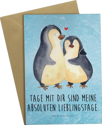 Produktbild von Mr. & Mrs. Panda babykarte Pinguin umarmen - Eisblau - Geschenk, Liebe, Grußkarten, osterkarten, Klappkarte, weihnachtskarten, vatertagskarte, Hochzeitsgeschenk, Hochzeit