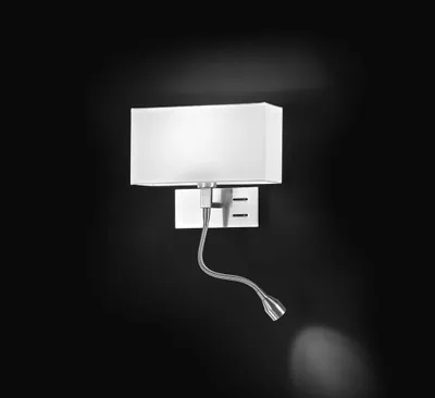 Image de Applique Murale En Métal Chrome Brossé Série 10S45882 Avec Abat-Jour En Tissu Blanc, Éclairage E14 Et Led Intégrée, Orientation Droite - Perenz