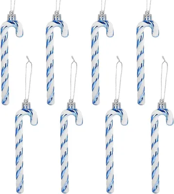 Produktbild von Weihnachtsbaum Deko Zuckerstangen Anhänger 8 Stück Blau Glitzer 14CM