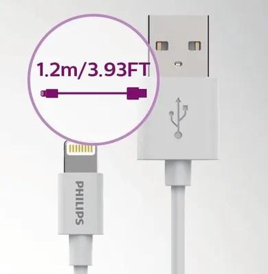 Image de Philips Câble Lightning Apple - DLC2103V - USB-A à Lightning - 1.2M - Blanc