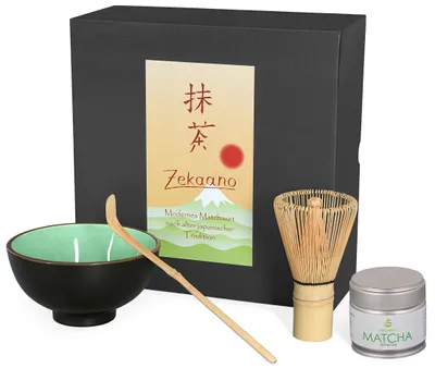 Produktbild von Matcha Set / Matchaset / Matcha Schale 250ml moosgrün mit Besen/Löffel/Tee in Geschenkbox