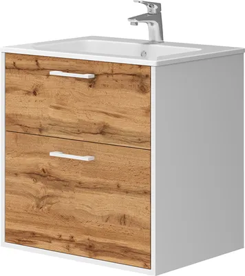Produktbild von Waschbeckenunterschrank Vicco Lanco Weiß/Goldkraft Eiche 61 x 61.5 cm mit Waschbecken, Model 54272