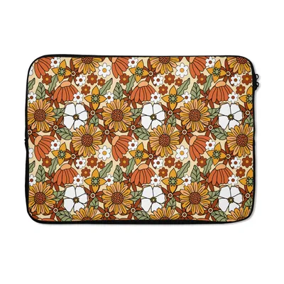 Produktbild von MuchoWow® Laptop Hülle 14 ZollBlumen - Vintage - Muster Laptoptasche - Laptoptasche - Stoßsicher - Schutzhaube