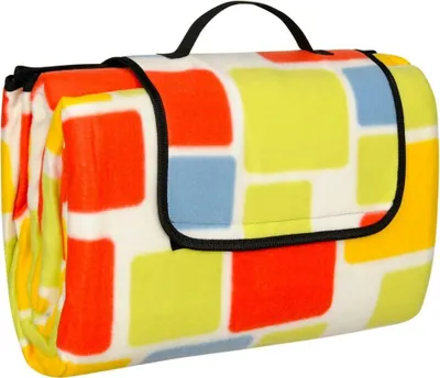 Produktbild von FEBE Picknickdecke 200x200 cm Bunte Rechtecke mit trageriff wasserdichter Unterseite Campingdecke Stranddecke Park Garten Outdoor