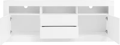 Produktbild von Merax TV-Schrank mit Hochglanzfronten und LED-Beleuchtung, TV-Lowboard mit 3 offenen Fächern und 2 Schubladen, Smart App Steuerung, 160cm Breit, Weiß
