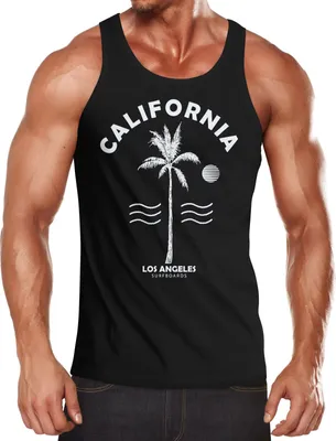 Produktbild von Sommer Tank-Top Herren Retro Design Palme Meer Sonne Muskelshirt Muscle Shirt Neverless® schwarz L
