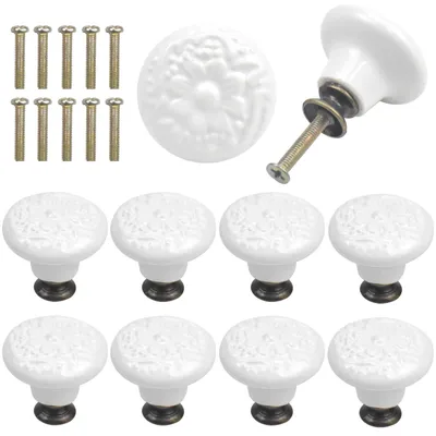 Image de 10 boutons en céramique, boutons de porte de meuble vintage de 34 mm, poignées de tiroir, poignées de porte en céramique, boutons de tiroir, boutons de commode, lot de boutons de tiroir, bouton de tiroir pour armoire de cuisine (A)