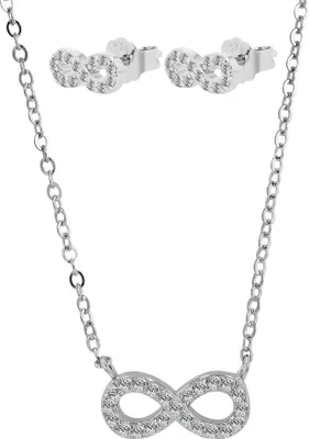 Produktbild von 925/- Echt Silber Schmuckset "Zlata", Infinity Ohrstecker & Anhänger, rhodiniert