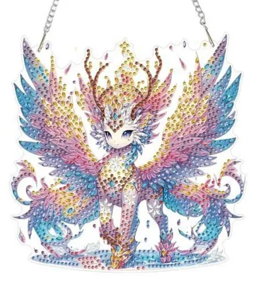 Zdjęcie produktu dla Zestaw do tworzenia obrazów diamentowych 5D, wiszący ornament, motyw: mityczne bestie, zawieszki z kryształami, dwustronny, z łańcuszkiem, wymiary: 19,3 x 19,5 cm, kolory: niebieski, biały, różowy